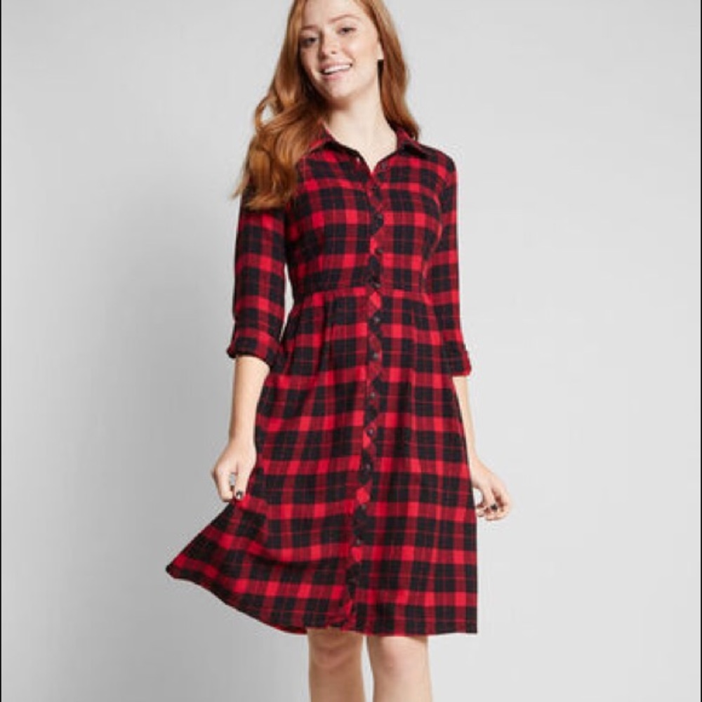 ModCloth Jam Girl Plaid Shirt Dress, EUC